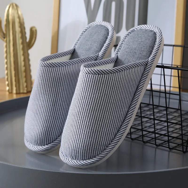 Household stripes indoor non-slip cotton slippers with PVC sole and round toe in a colour option