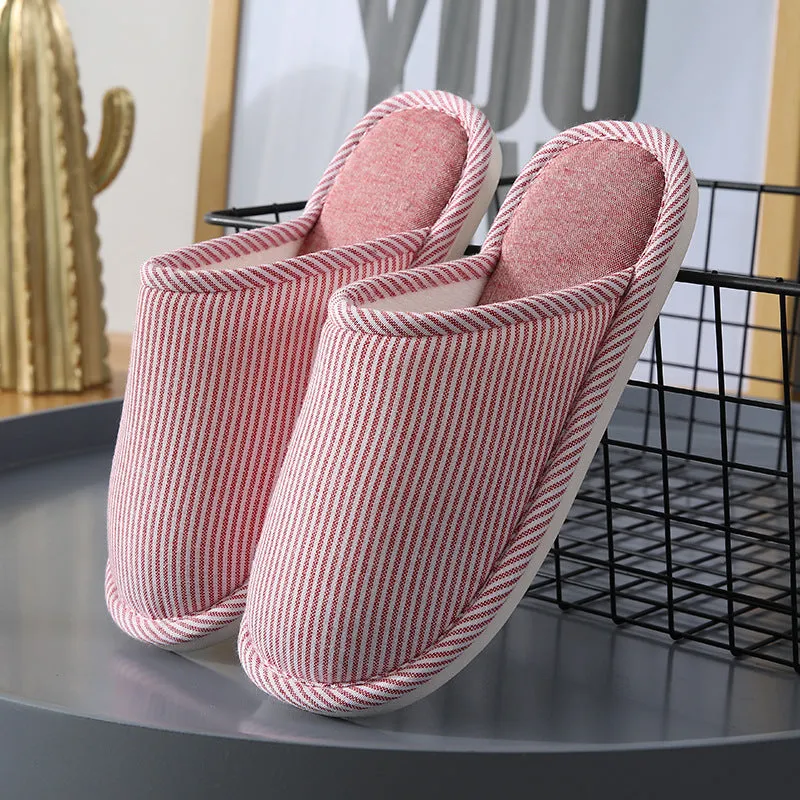 Household stripes indoor non-slip cotton slippers with PVC sole and round toe in a colour option