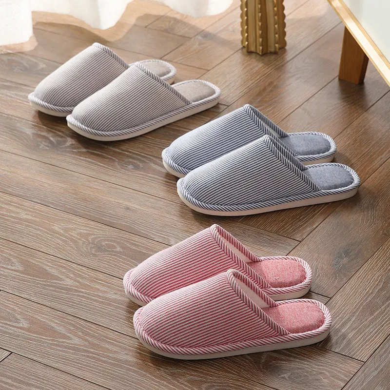 Household stripes indoor non-slip cotton slippers with PVC sole and round toe in a colour option