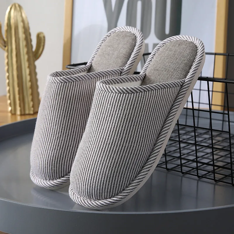 Household stripes indoor non-slip cotton slippers with PVC sole and round toe in a colour option