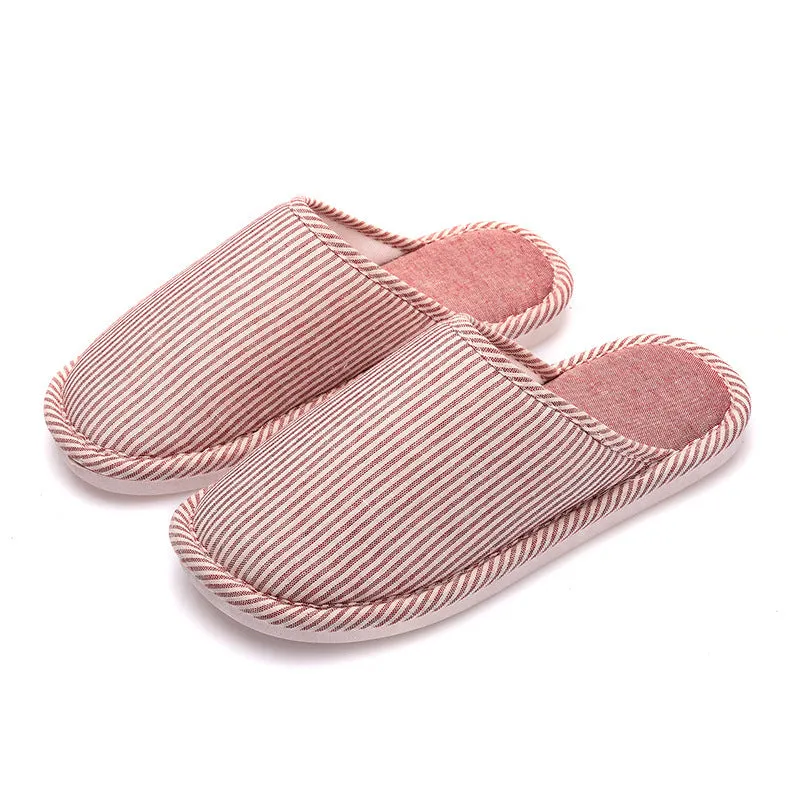 Household stripes indoor non-slip cotton slippers with PVC sole and round toe in a colour option