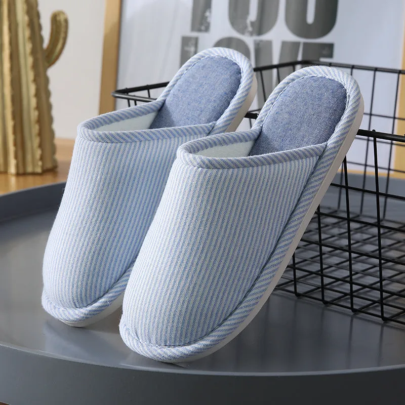 Household stripes indoor non-slip cotton slippers with PVC sole and round toe in a colour option