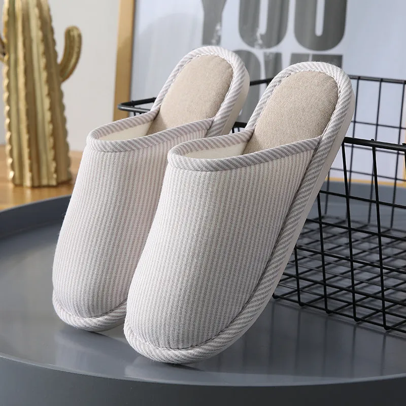 Household stripes indoor non-slip cotton slippers with PVC sole and round toe in a colour option