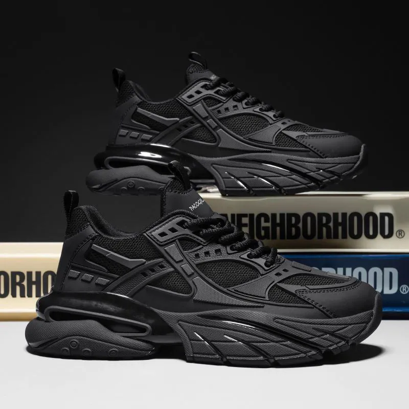 Black platform retro sports casual shoes mesh fabric low top lace-up round toe EVA sole men's footwear