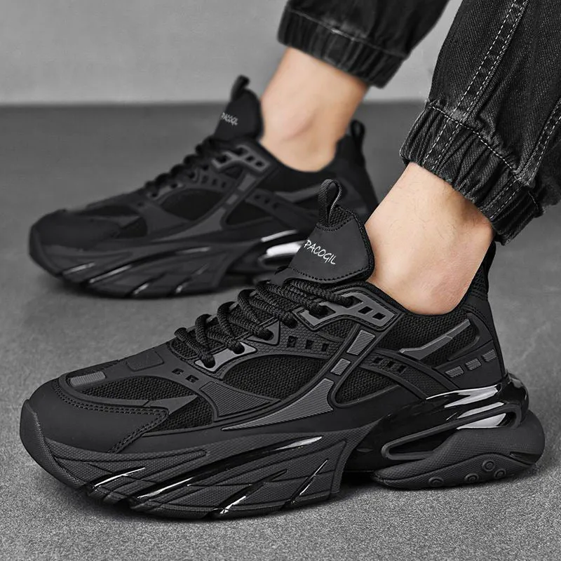 Black platform retro sports casual shoes mesh fabric low top lace-up round toe EVA sole men's footwear