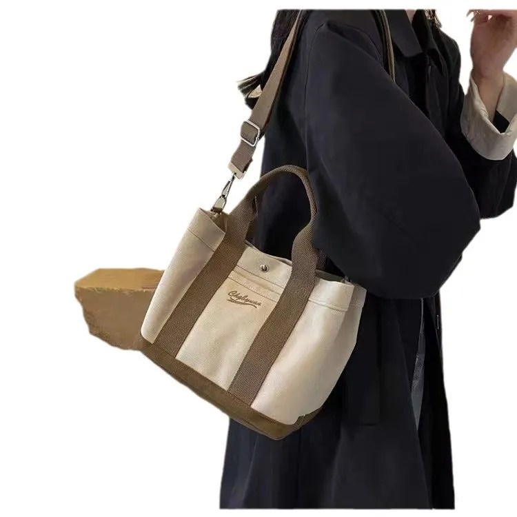 Beige canvas messenger bag with three shoulder straps and sandwich pocket for outdoor and everyday use