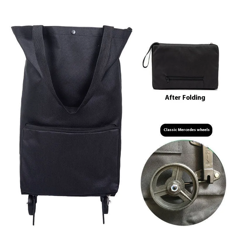 Folding shopping cart trolley bag with stainless steel frame in Black Geometry colour