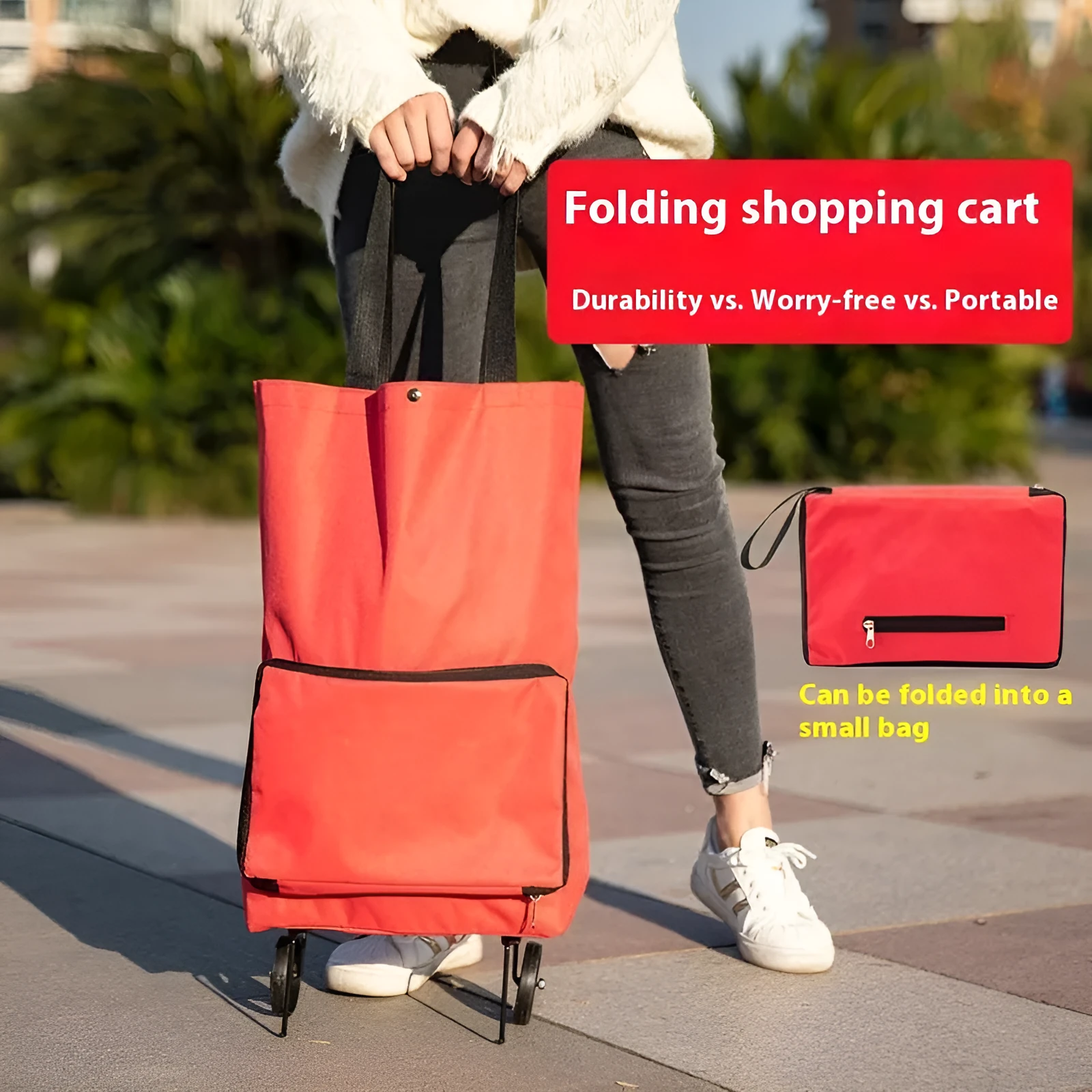 Folding shopping cart trolley bag with stainless steel frame in Black Geometry colour