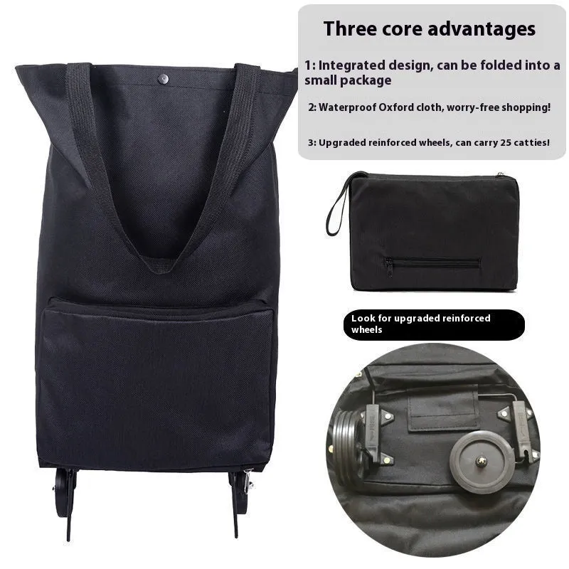 Folding shopping cart trolley bag with stainless steel frame in Black Geometry colour
