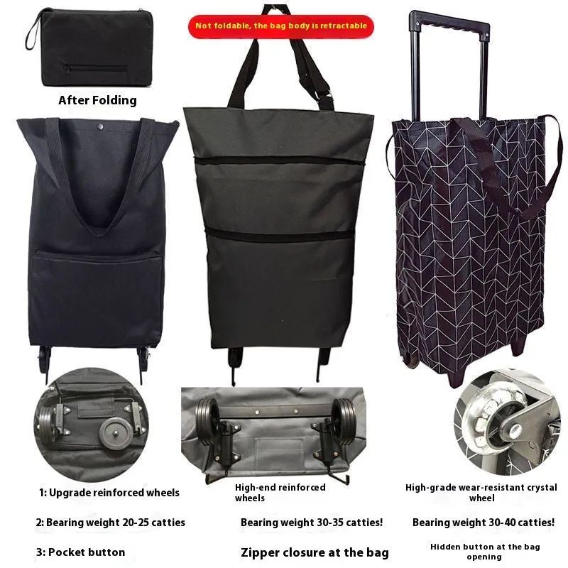 Folding shopping cart trolley bag with stainless steel frame in Black Geometry colour
