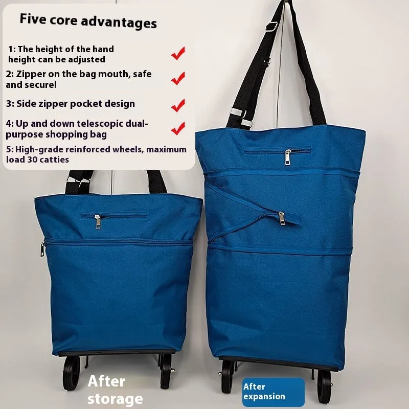 Folding shopping cart trolley bag with stainless steel frame in Black Geometry colour