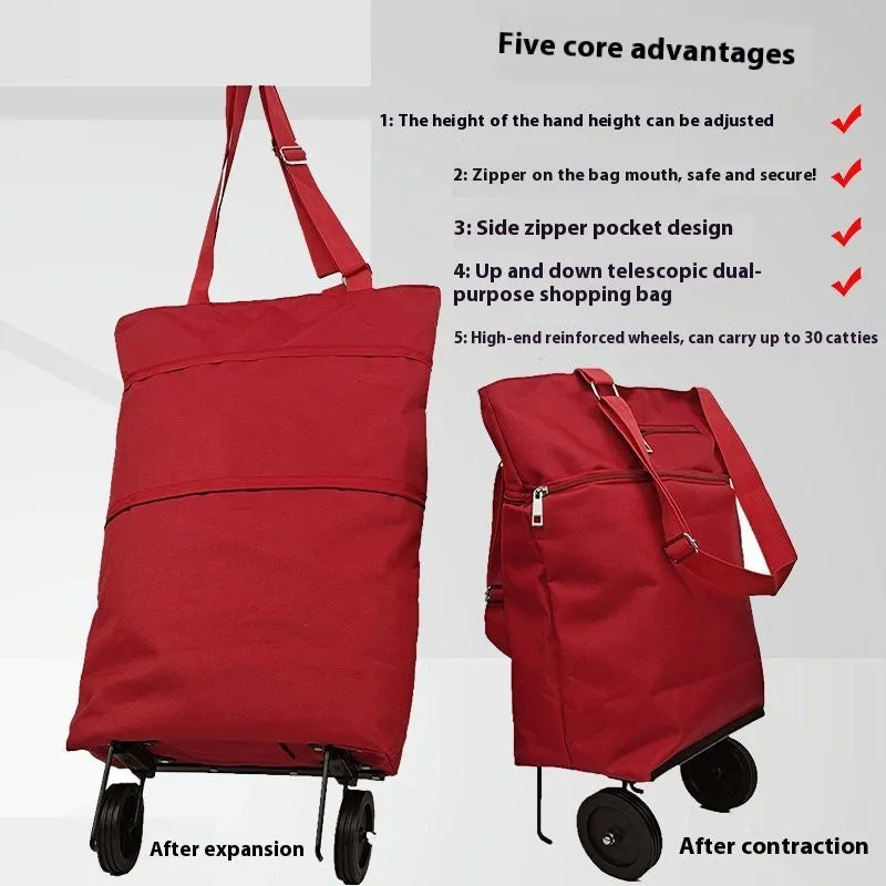 Folding shopping cart trolley bag with stainless steel frame in Black Geometry colour