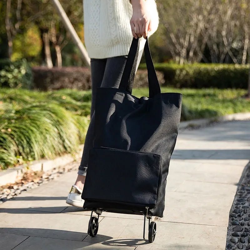 Folding shopping cart trolley bag with stainless steel frame in Black Geometry colour