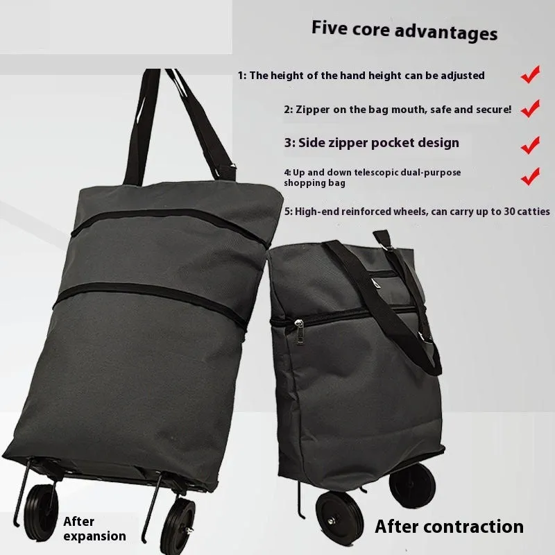 Folding shopping cart trolley bag with stainless steel frame in Black Geometry colour