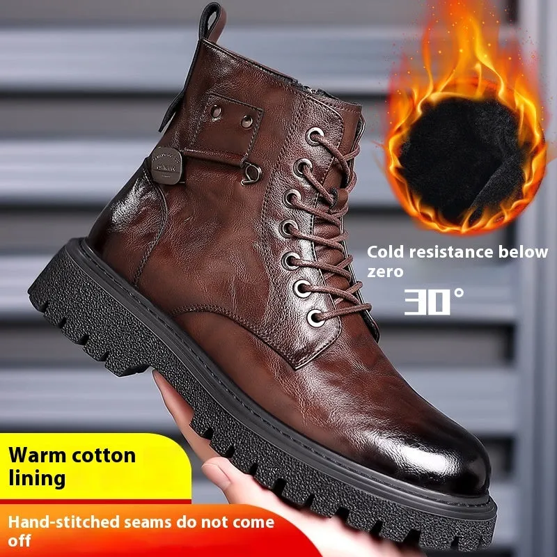 Men's black leather work ankle boots with patent finish and rubber sole for haulage motor environments