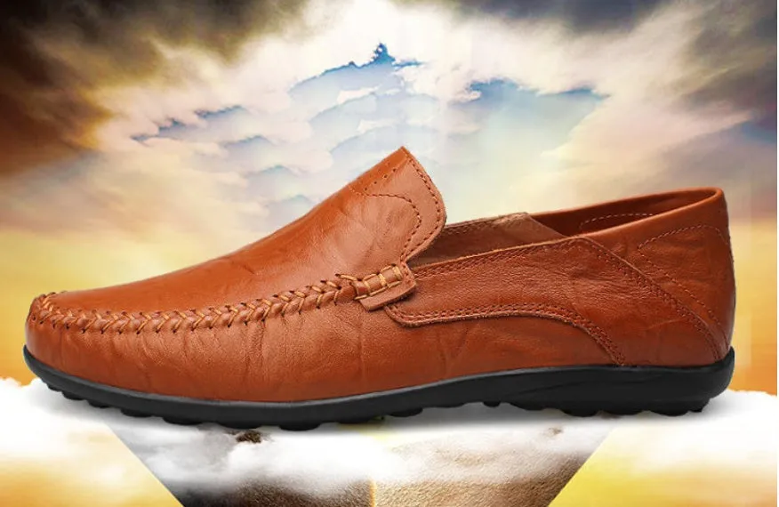 Men's slip-on business shoes with hollowed-out perforated pigskin leather upper in black colour