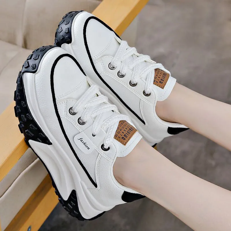 Women's casual sneakers with platform wedge heel in black, white, and yellow solid colour, breathable mesh inner, round toe