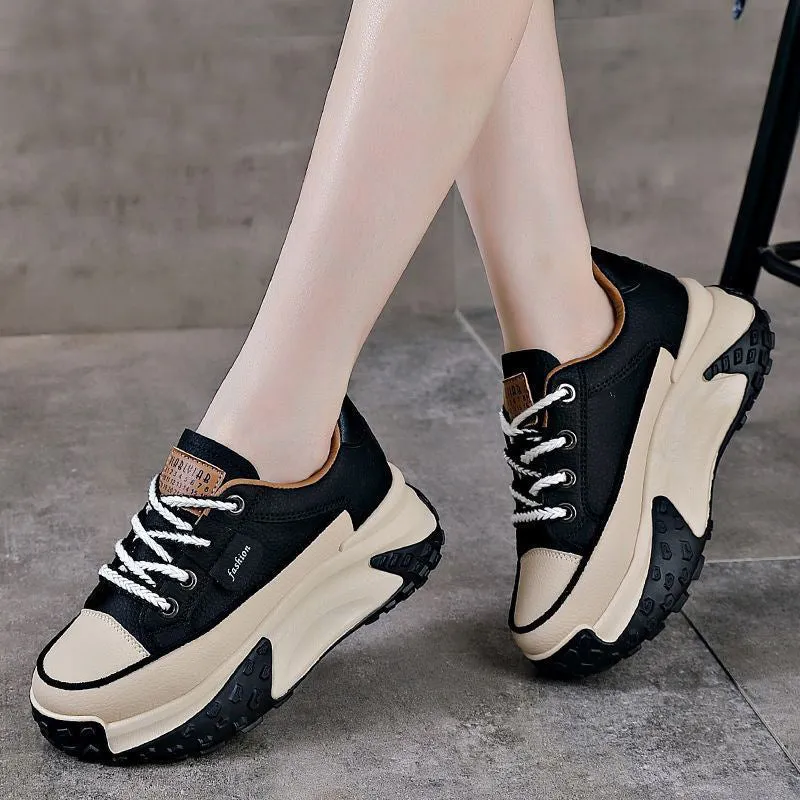 Women's casual sneakers with platform wedge heel in black, white, and yellow solid colour, breathable mesh inner, round toe