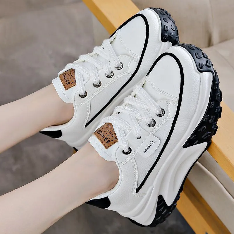 Women's casual sneakers with platform wedge heel in black, white, and yellow solid colour, breathable mesh inner, round toe