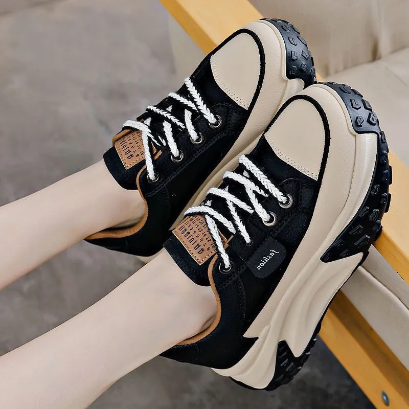 Women's casual sneakers with platform wedge heel in black, white, and yellow solid colour, breathable mesh inner, round toe
