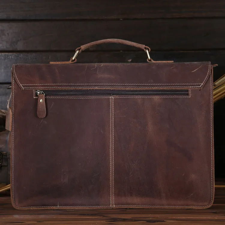 Small yellow brown Crazy Horse leather men's messenger bag with adjustable shoulder strap