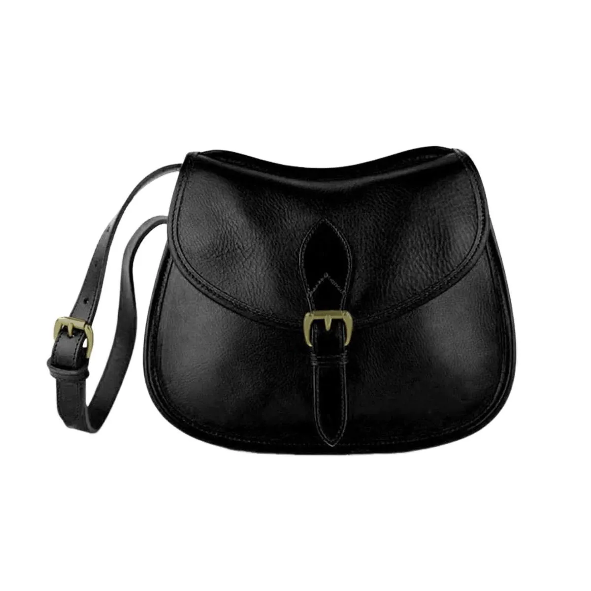 Brown genuine cowhide leather retro messenger bag with flap closure and crossbody strap