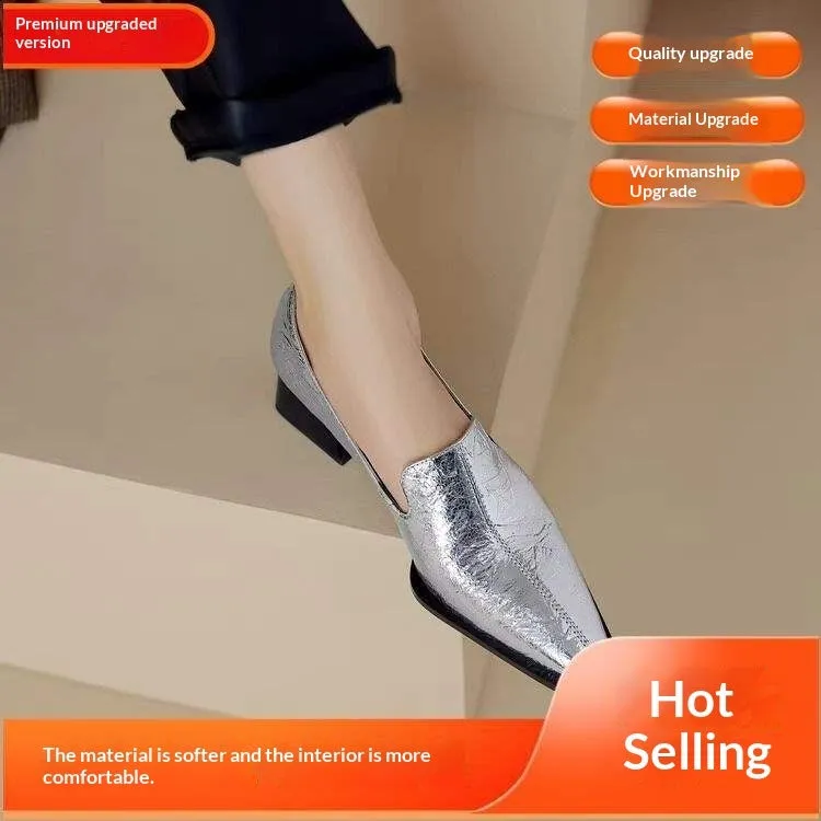 Crack pointed deep mouth high heels women retro solid colour kitten heel shoes with rubber sole
