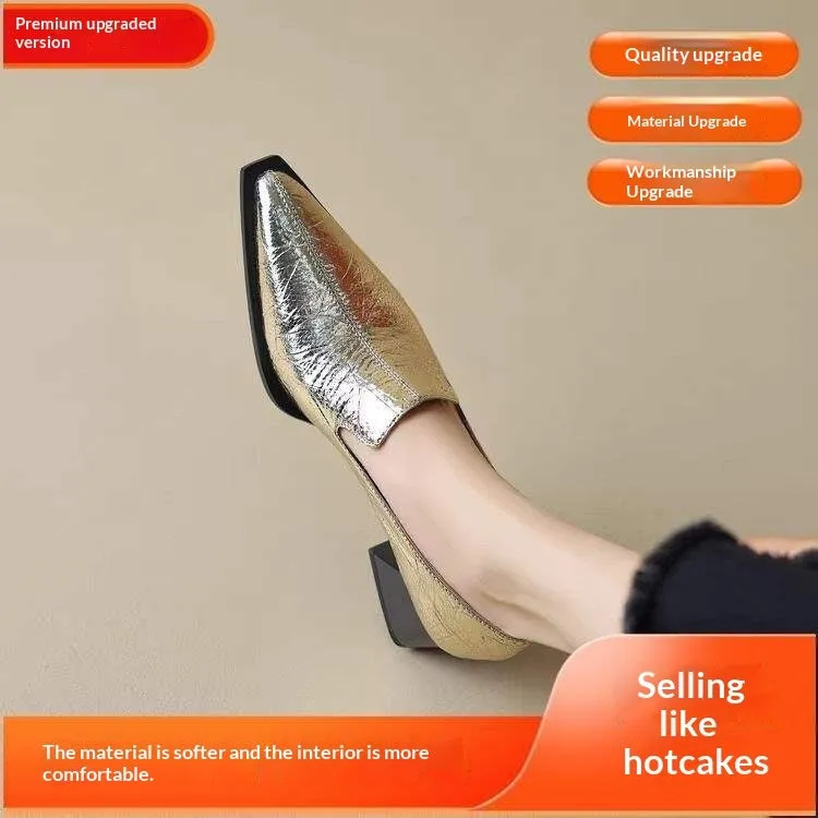 Crack pointed deep mouth high heels women retro solid colour kitten heel shoes with rubber sole