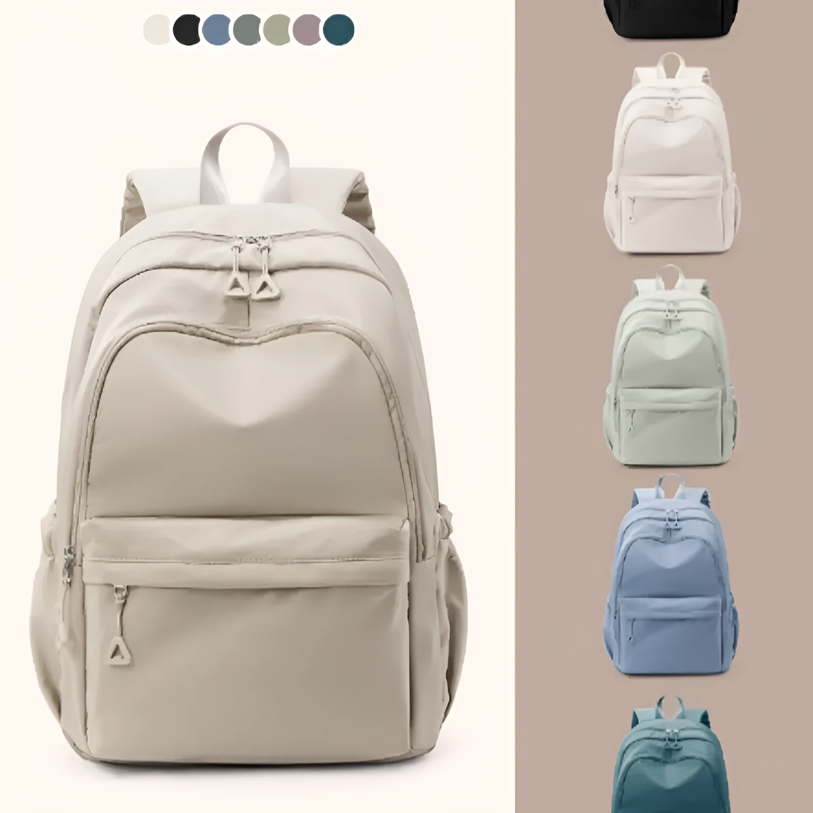 Canvas high school student backpack in off-white, 45cm height 33cm width 17cm thickness