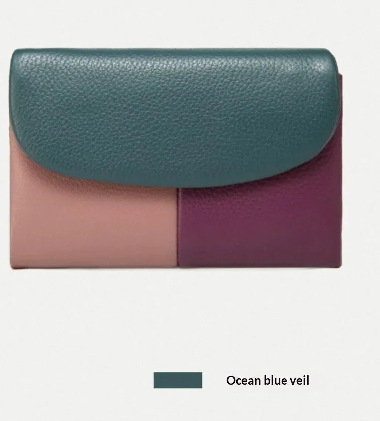 Women's short soft leather texture wallet stitched solid colour urban minimalism