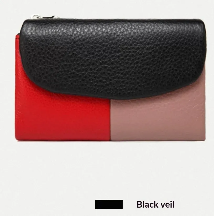 Women's short soft leather texture wallet stitched solid colour urban minimalism