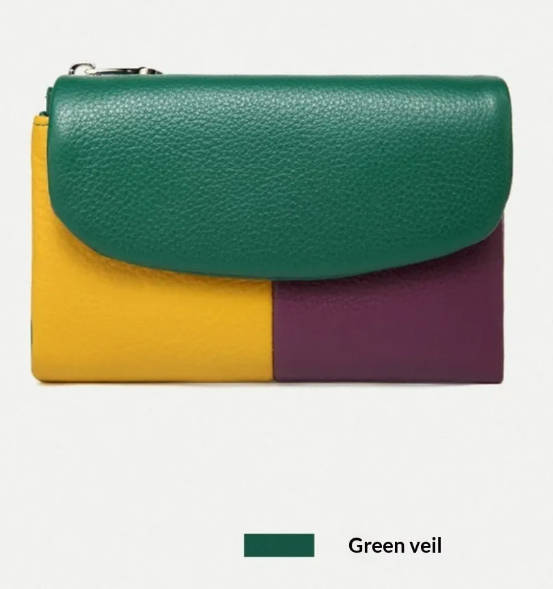 Women's short soft leather texture wallet stitched solid colour urban minimalism