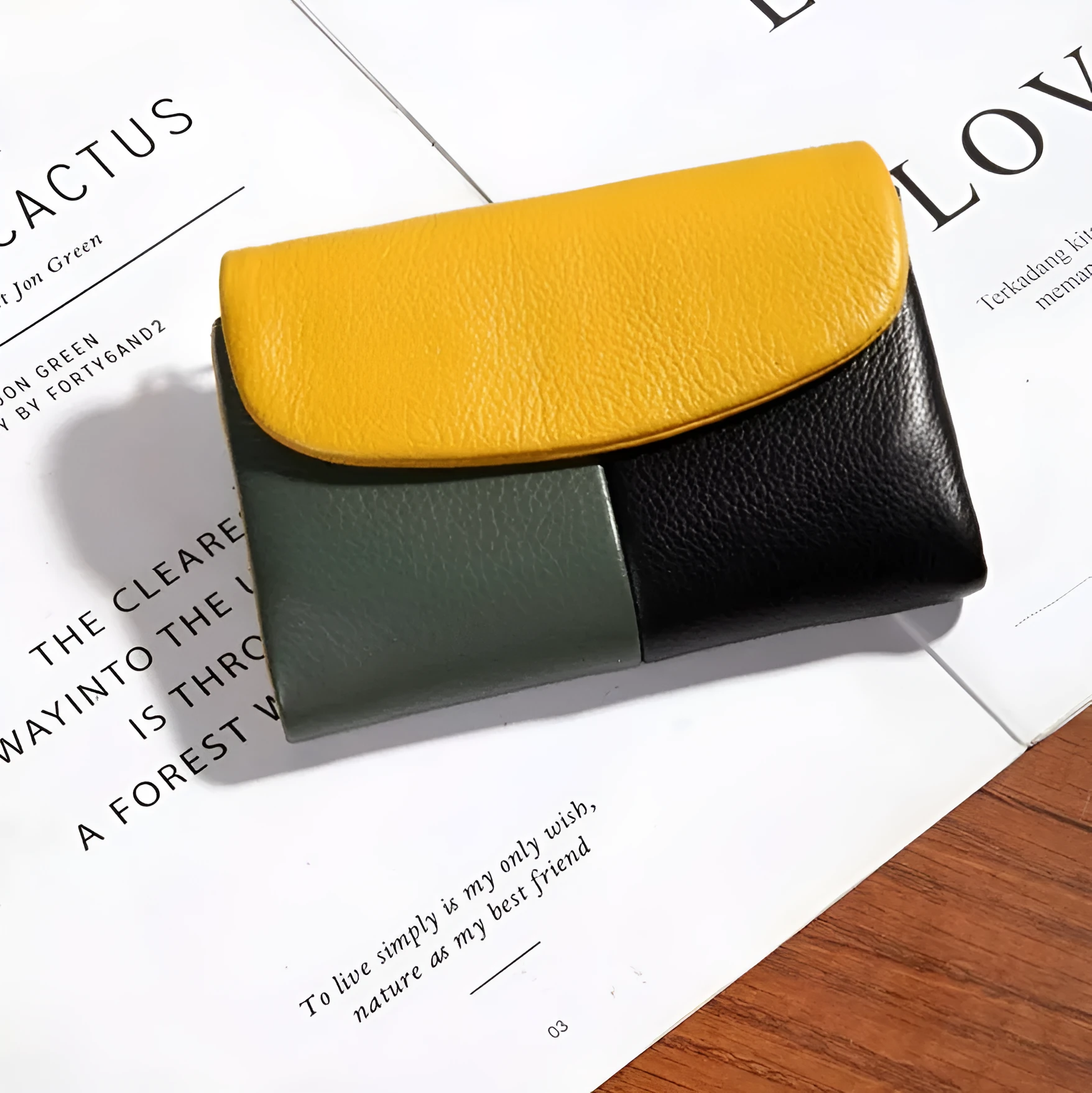 Women's short soft leather texture wallet stitched solid colour urban minimalism