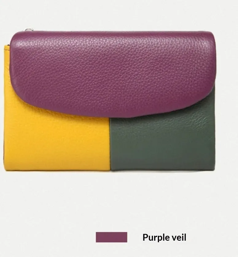 Women's short soft leather texture wallet stitched solid colour urban minimalism