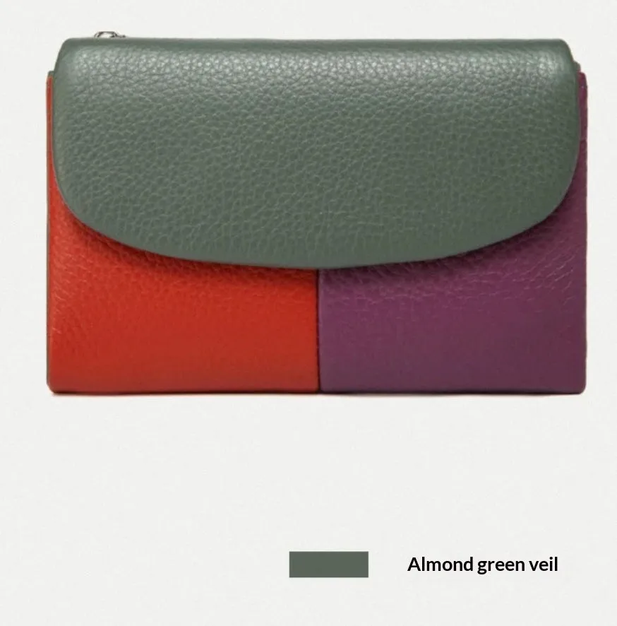 Women's short soft leather texture wallet stitched solid colour urban minimalism