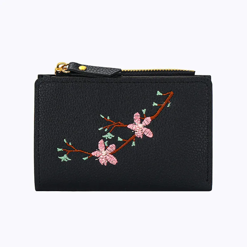 Lady's small wallet short style floral print PVC money holder in black with PU lining
