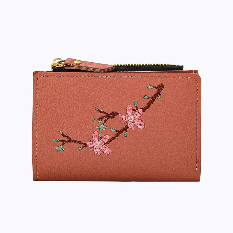 Lady's small wallet short style floral print PVC money holder in black with PU lining