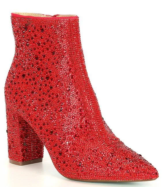 Rhinestone pointed toe fashion ankle boots with non-slip rubber sole, gold colour, available in multiple sizes and colours