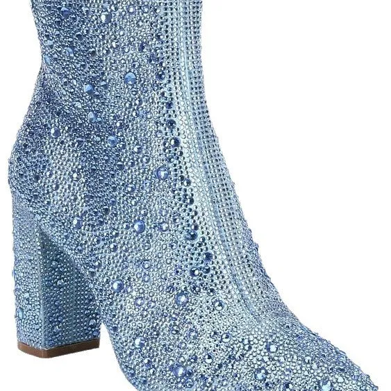 Rhinestone pointed toe fashion ankle boots with non-slip rubber sole, gold colour, available in multiple sizes and colours