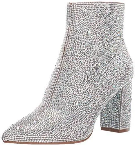 Rhinestone pointed toe fashion ankle boots with non-slip rubber sole, gold colour, available in multiple sizes and colours