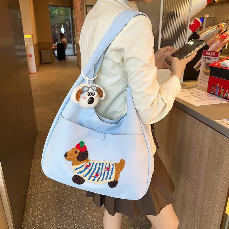 Japanese style large capacity sausage dog nylon shopping bag in black, blue, brown, khaki, and white
