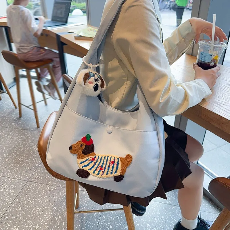 Japanese style large capacity sausage dog nylon shopping bag in black, blue, brown, khaki, and white