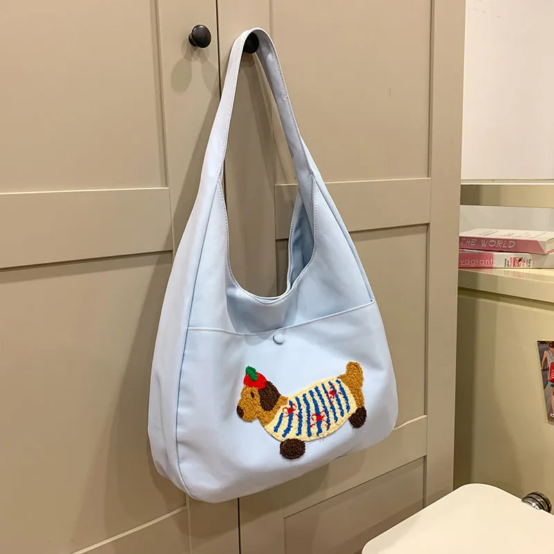 Japanese style large capacity sausage dog nylon shopping bag in black, blue, brown, khaki, and white