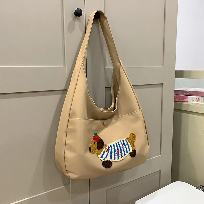 Japanese style large capacity sausage dog nylon shopping bag in black, blue, brown, khaki, and white
