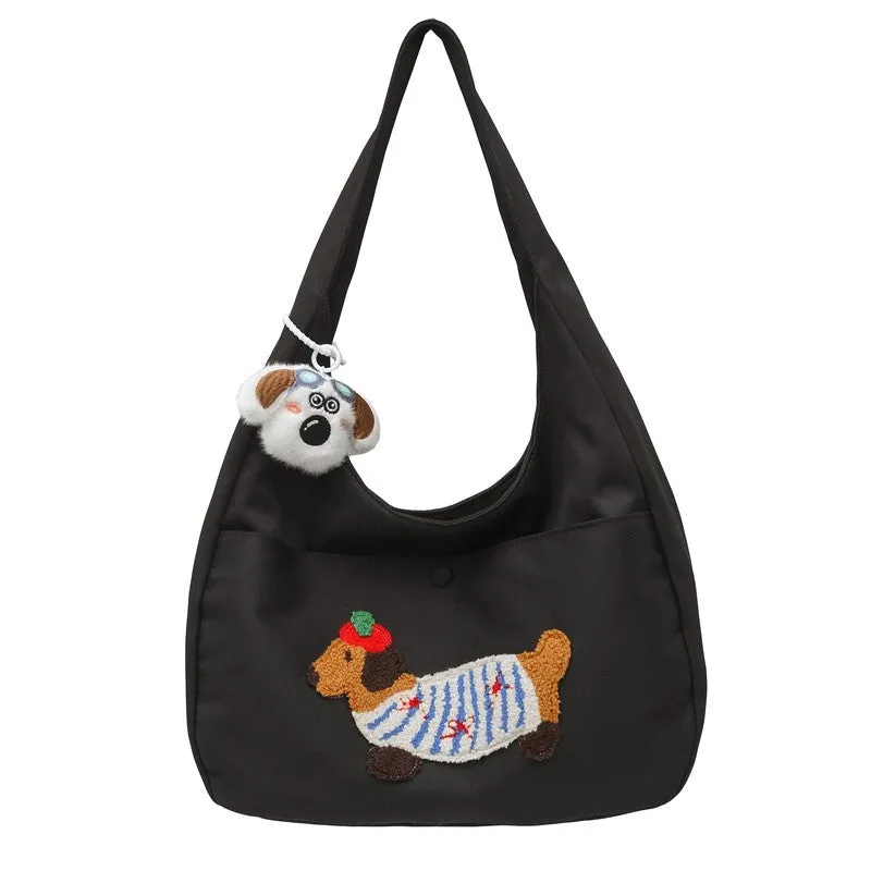 Japanese style large capacity sausage dog nylon shopping bag in black, blue, brown, khaki, and white