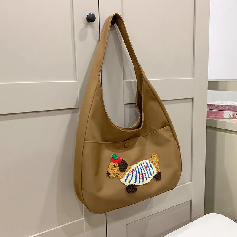 Japanese style large capacity sausage dog nylon shopping bag in black, blue, brown, khaki, and white