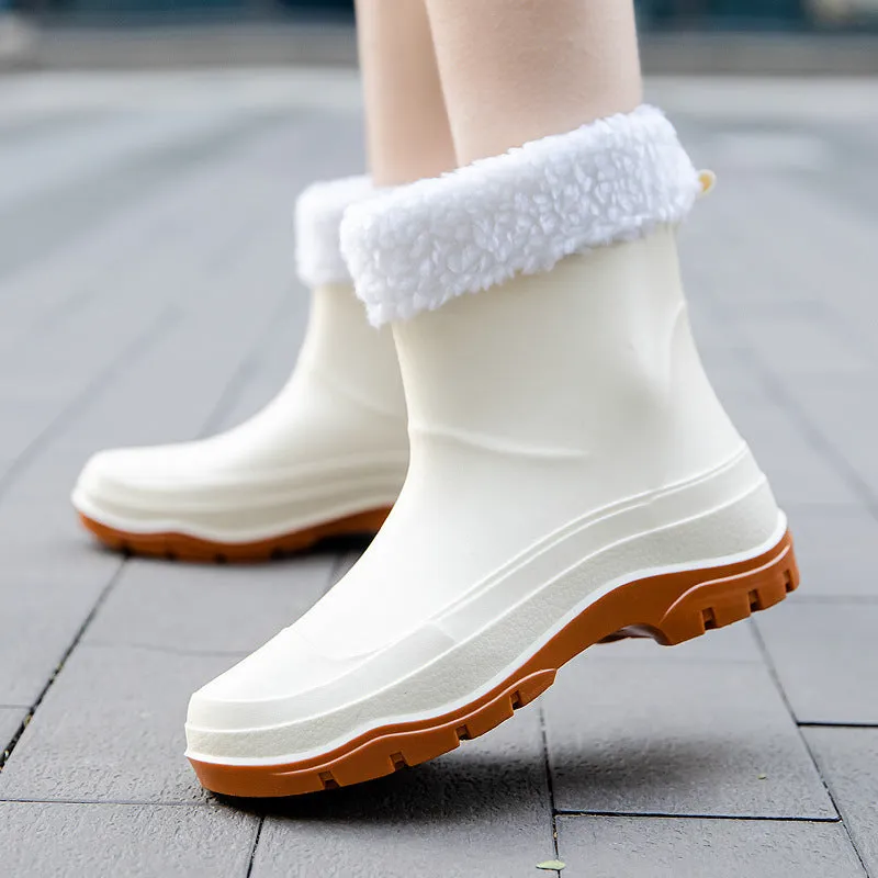 Women's short waterproof rubber shoes with non-slip soles in multiple colour options