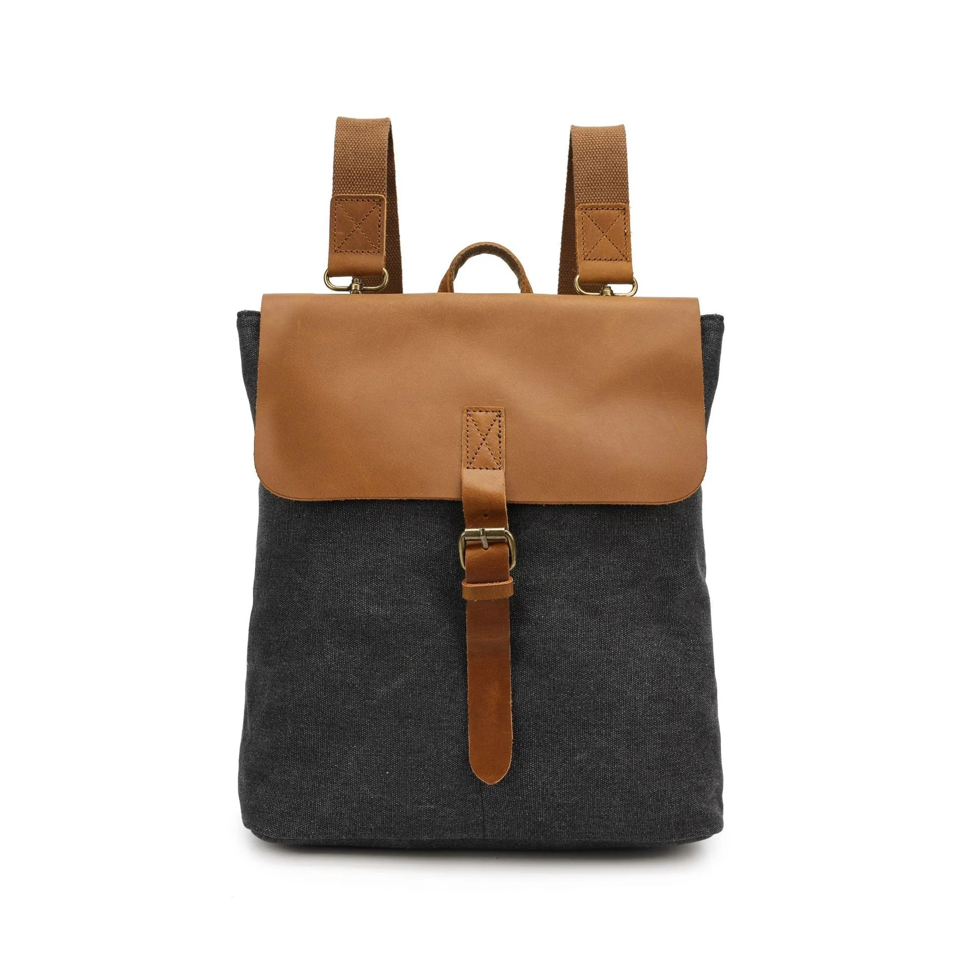 Crazy horse leather casual student backpack in waterproof canvas measuring 29×13×35cm