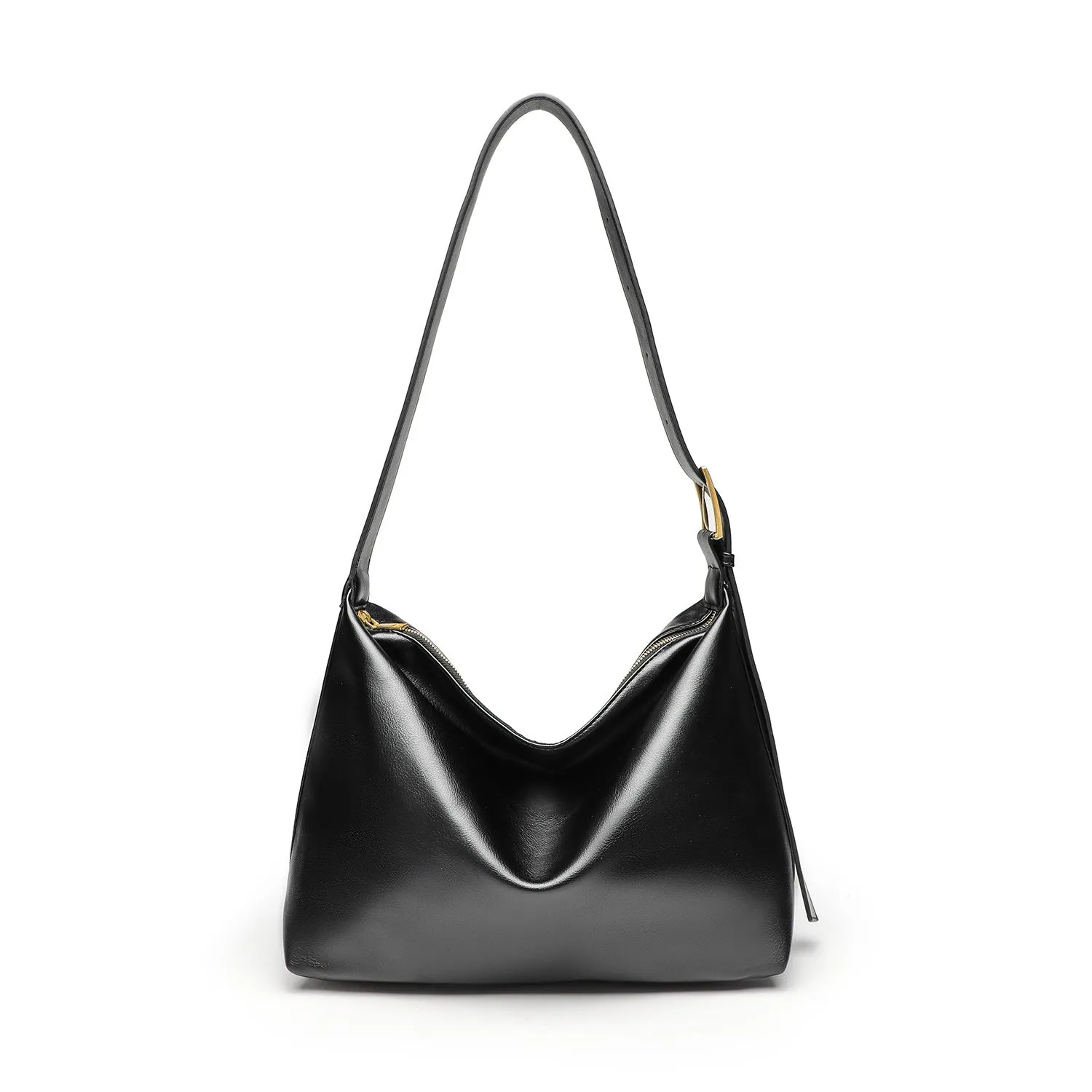 Soft collapse simple one-shoulder large capacity PU tote bag in brown with stitching and contrast colour details