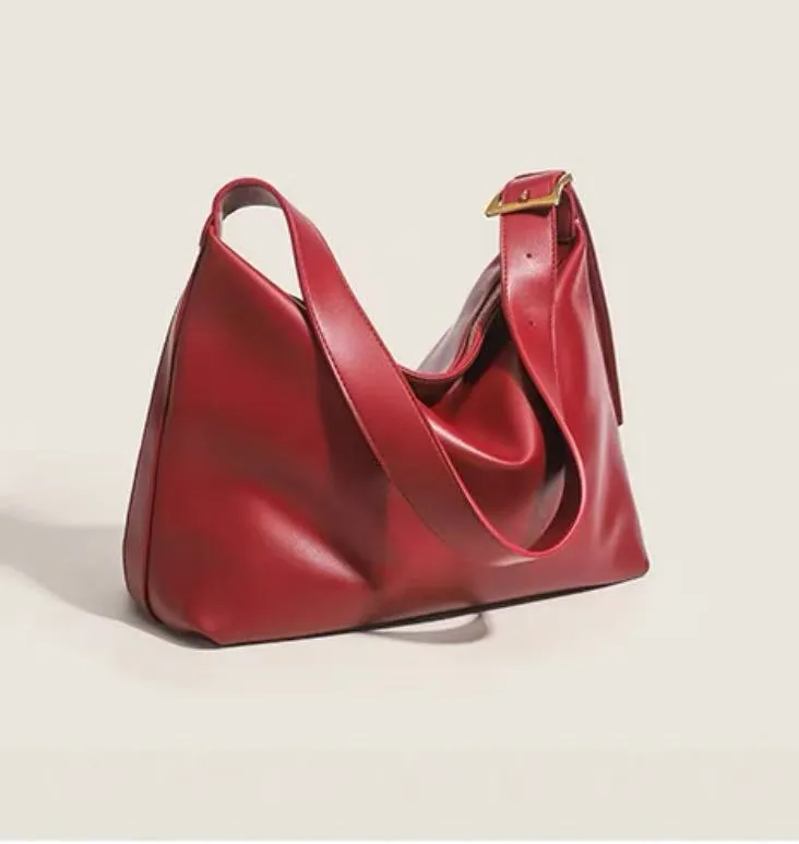 Soft collapse simple one-shoulder large capacity PU tote bag in brown with stitching and contrast colour details